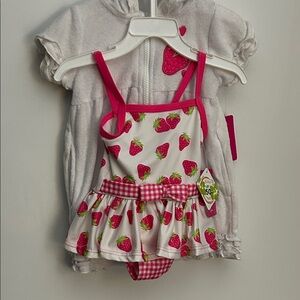 Kids Strawberry Print Swimsuit with Pink Trim